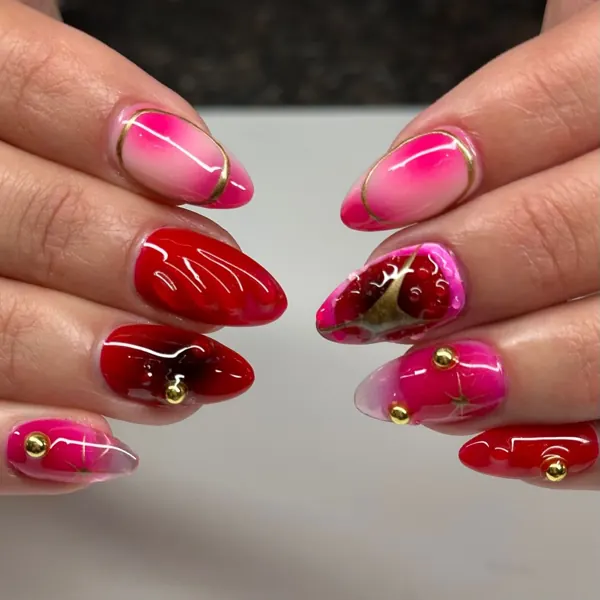 Red and pink nail art