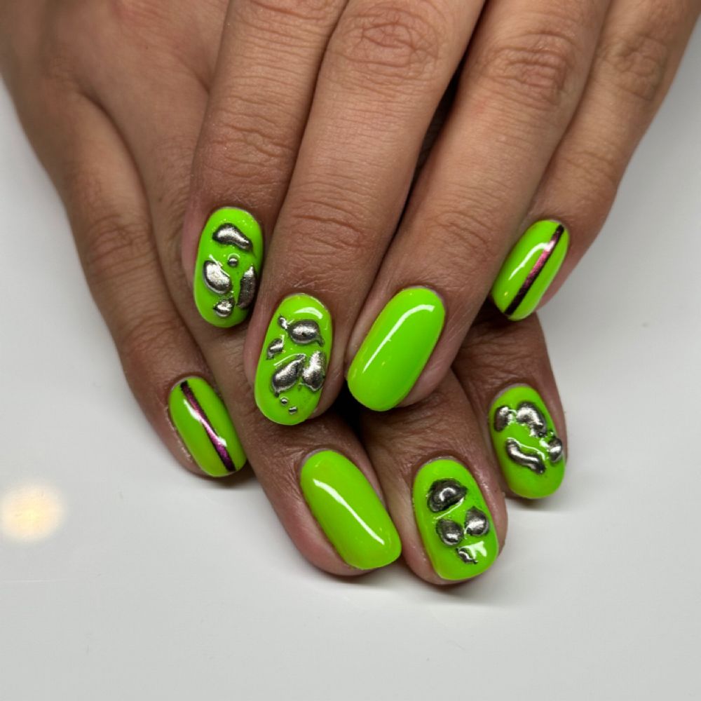 Lime green gel nail art